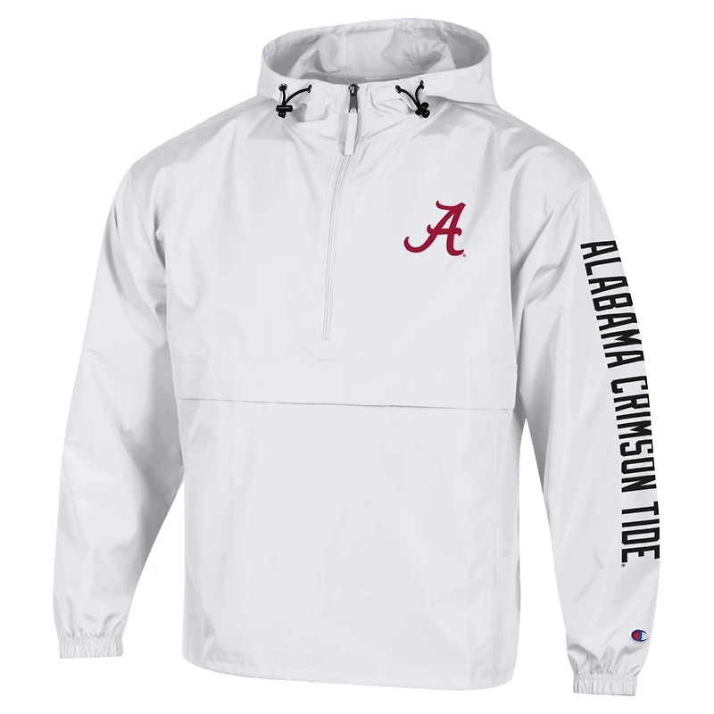 Men's Champion  White Alabama Crimson Tide Cloud Packable Half-Zip Hooded Jacket