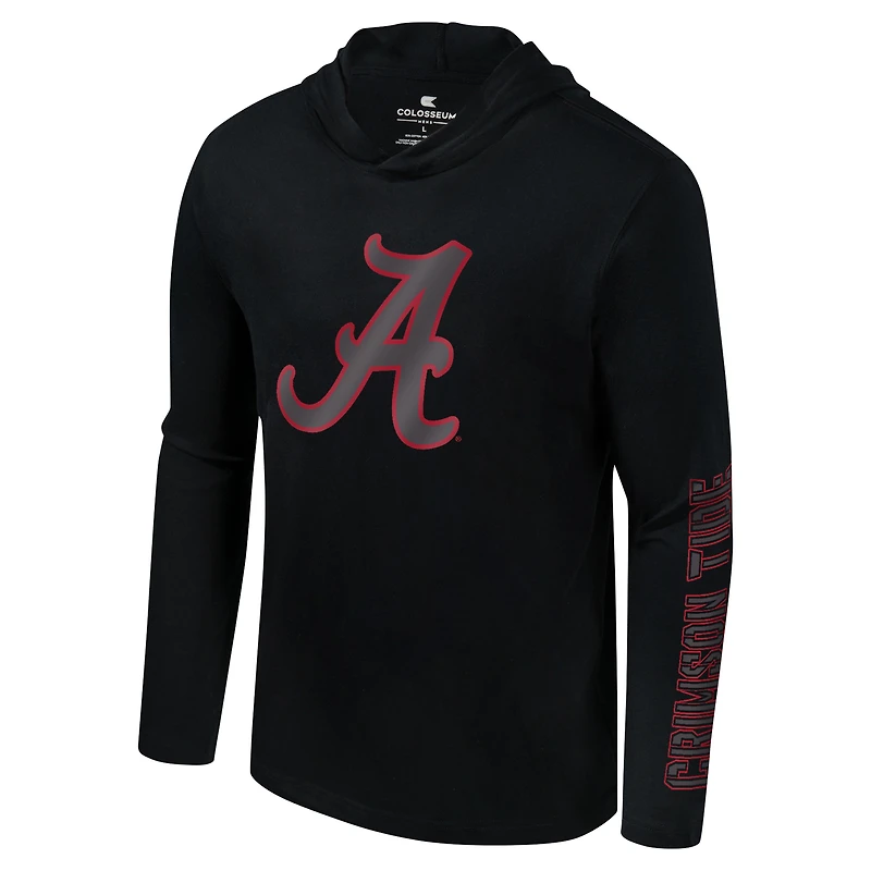 T-shirt à capuche manches longues et Colosseum Black Alabama Crimson Tide Color Pop Active Blend pour hommes