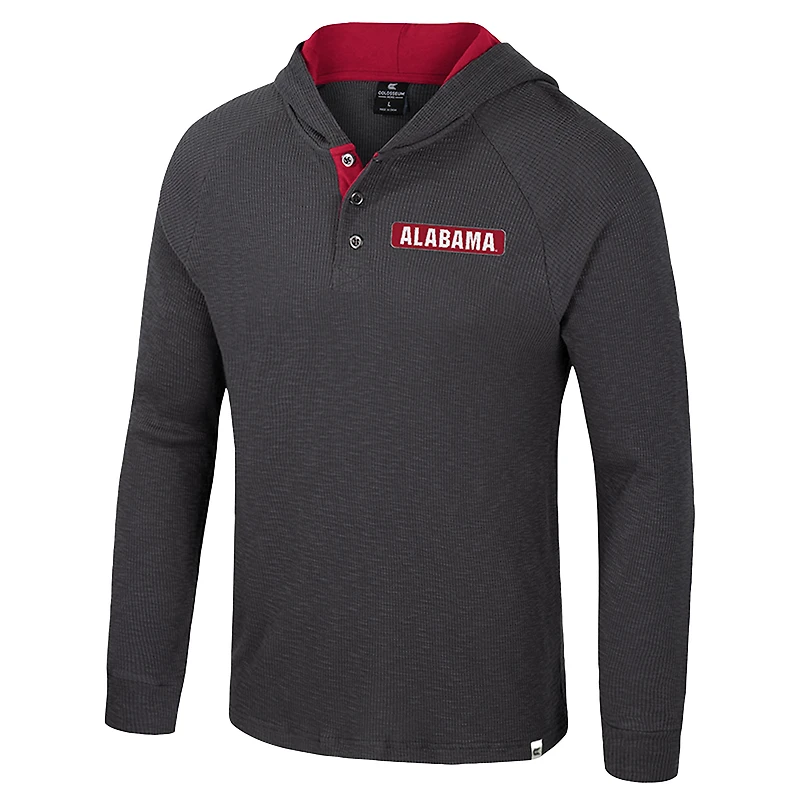 T-shirt à capuche manches longues Henley pour homme Colosseum Charcoal Alabama Crimson Tide Dujour Ralgan