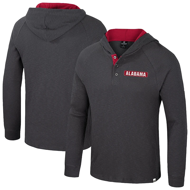 Men's Colosseum Charcoal Alabama Crimson Tide Dujour Ralgan Long Sleeve Henley Hoodie T-Shirt
