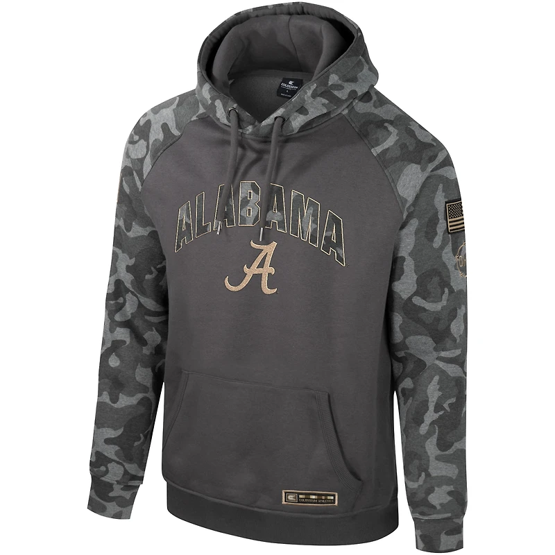Sweat à capuche Colosseum Charcoal Alabama Crimson Tide OHT Military Appréciation Camo Raglan pour hommes