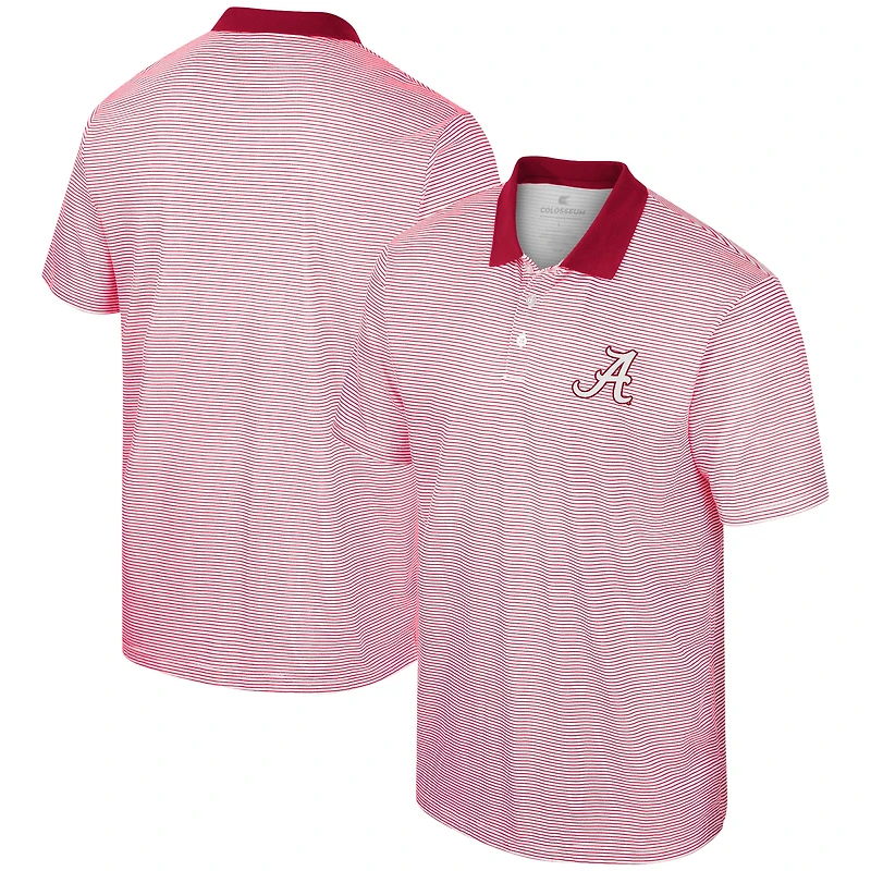 Polo à rayures imprimé Colosseum blanc/cramoisi Alabama Crimson Tide pour hommes