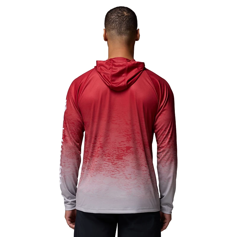 Men's Columbia  Crimson Alabama Tide PFG Gradient Water Super Terminal Tackle Hoodie Omni-Wick T-Shirt