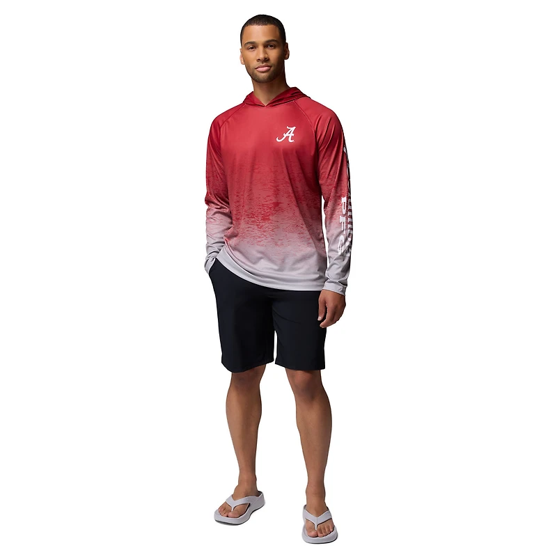 Men's Columbia Crimson Alabama Tide PFG Gradient Water Super Terminal Tackle Hoodie Omni-Wick T-Shirt