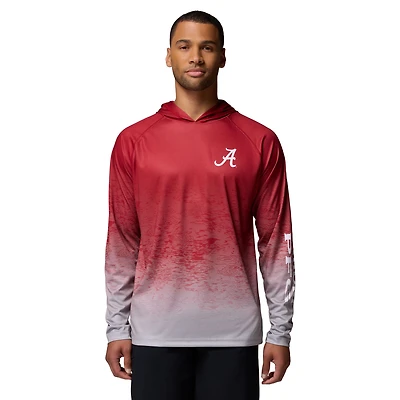 Men's Columbia  Crimson Alabama Tide PFG Gradient Water Super Terminal Tackle Hoodie Omni-Wick T-Shirt