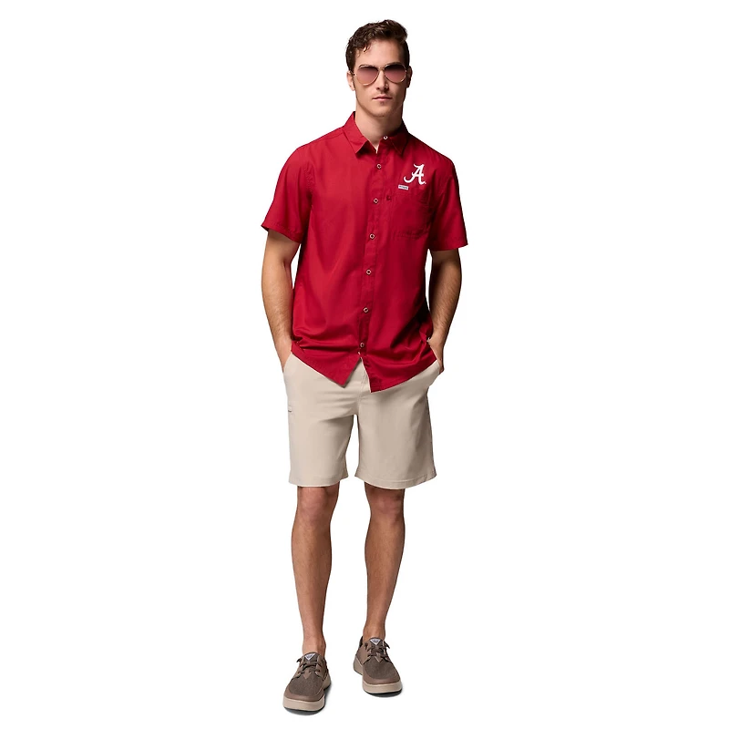 Chemise boutonnée Columbia Crimson Alabama Tide Slack Camp pour homme