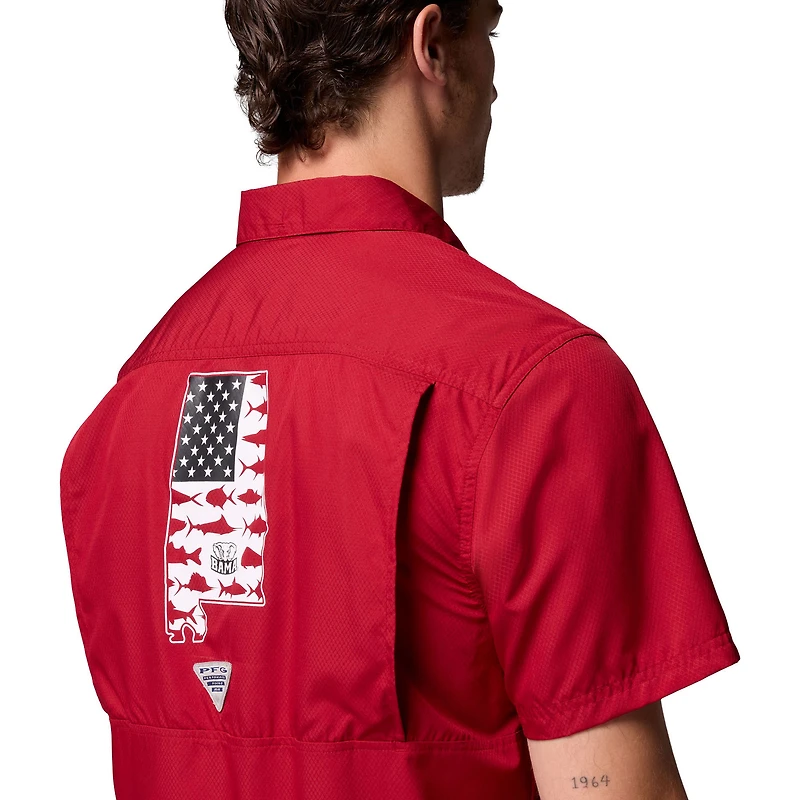 Men's Columbia Crimson Alabama Tide Slack Camp Button-Up Shirt