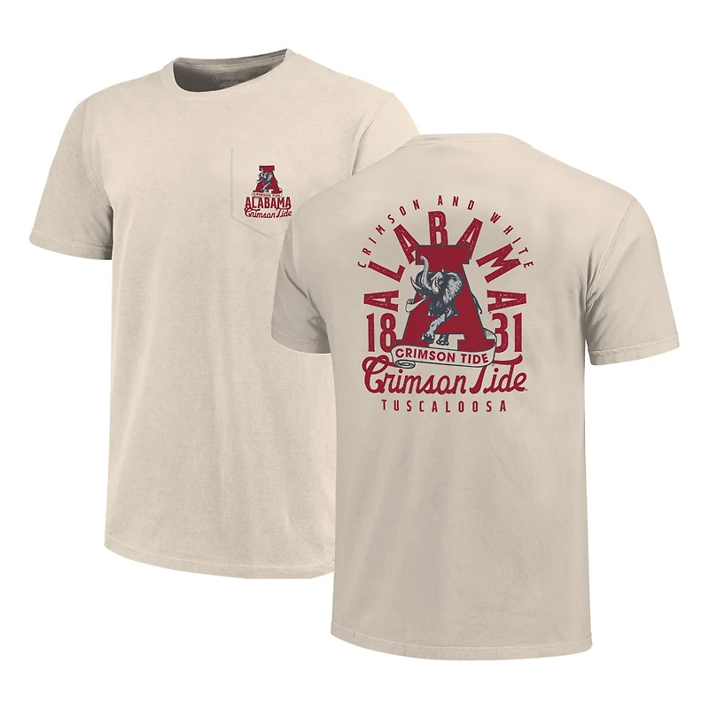 T-shirt crème pour homme avec poche zippée et motif mascotte Crimson Tide de l'Alabama