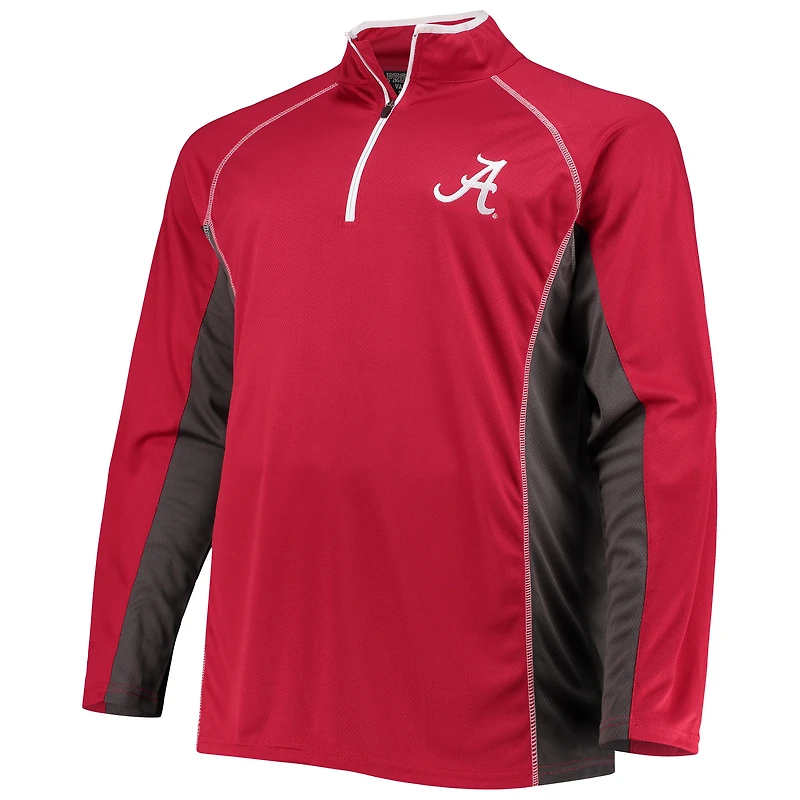 Veste raglan texturée à quart de zip pour homme, grande taille, couleur Crimson Alabama Tide