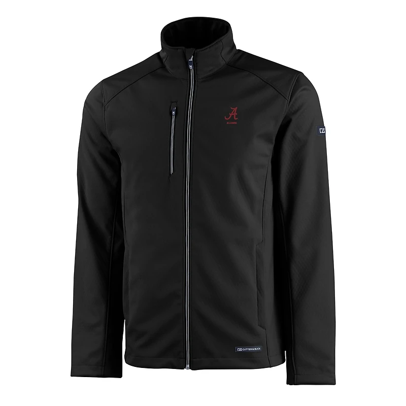 Veste zippée intégrale recyclée en softshell pour homme, noire, Alabama, Crimson Tide, logo Alumni, Evoke Eco