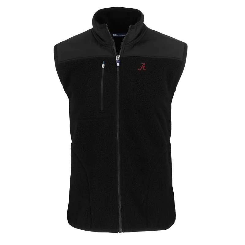 Gilet zippé en polaire Sherpa écologique pour homme Cutter & Buck Black Alabama Crimson Tide Cascade