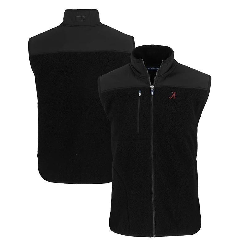 Gilet zippé en polaire Sherpa écologique pour homme Cutter & Buck Black Alabama Crimson Tide Cascade