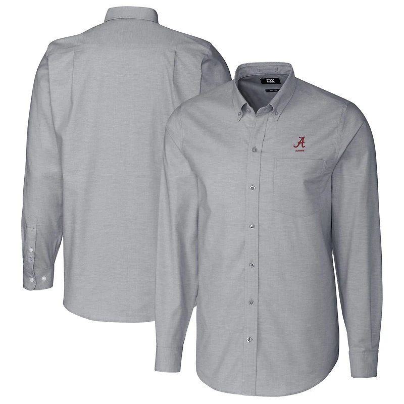 Chemise à manches longues boutonnée en Oxford stretch, couleur anthracite, avec logo des anciens élèves de l'Alabama Crimson Tide, la marque Cutter & Buck.