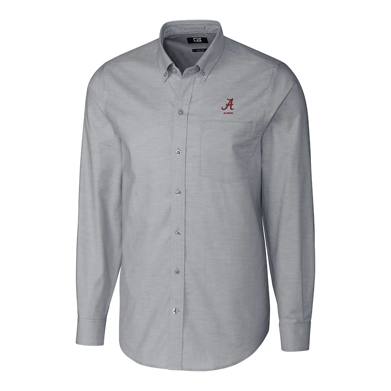 Men's Cutter & Buck Charcoal Alabama Crimson Tide Alumni Logo Stretch Oxford Long Sleeve Button-Down Shirt