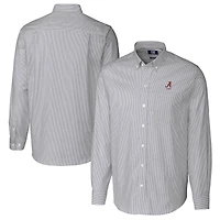 Chemise à manches longues boutonnée Cutter & Buck Charcoal Alabama Crimson Tide pour homme, rayures Oxford stretch et logo des anciens élèves