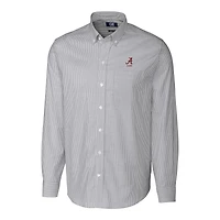 Men's Cutter & Buck  Charcoal Alabama Crimson Tide Alumni Logo Stretch Oxford Stripe Long Sleeve Button-Down Shirt