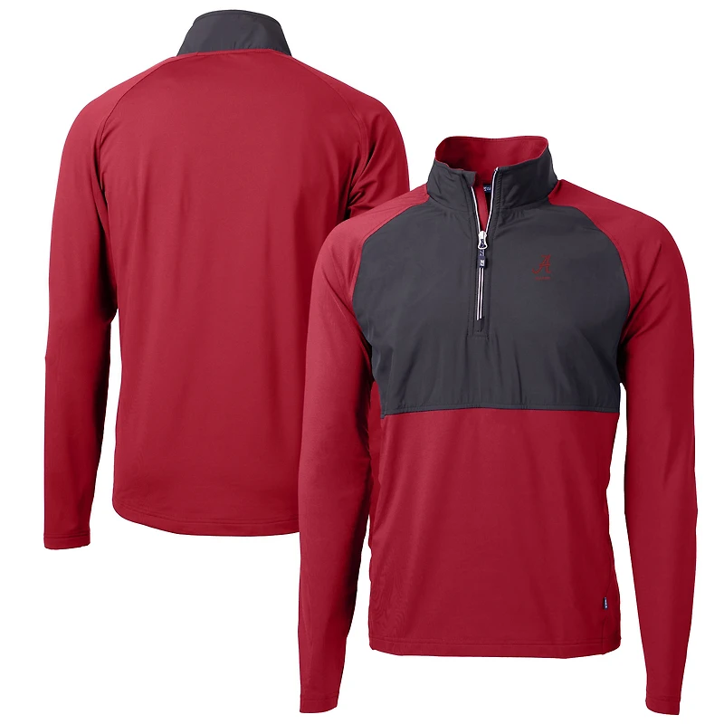 Pull-over hybride recyclé à fermeture éclair quart de tour pour homme, en tricot écologique Adapt, avec logo des anciens élèves l'Alabama Crimson Tide, Cutter & Buck