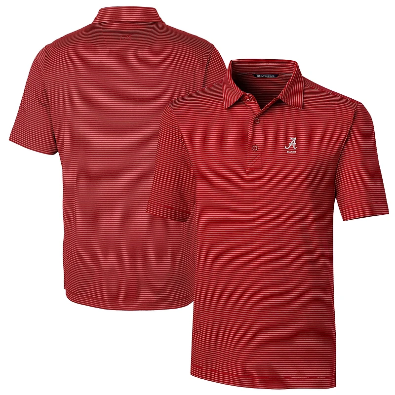 Polo extensible DryTec à rayures crayon Forge pour homme, Cutter & Buck, Alabama, Crimson Tide, logo des anciens élèves