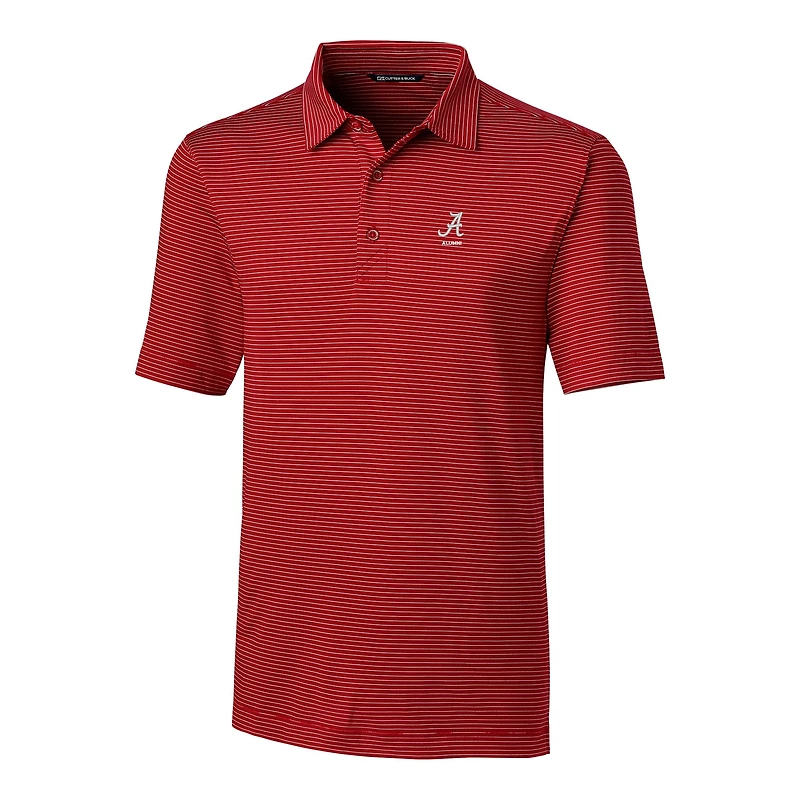 Men's Cutter & Buck  Crimson Alabama Tide Alumni Logo Forge Pencil Stripe Stretch DryTec Polo