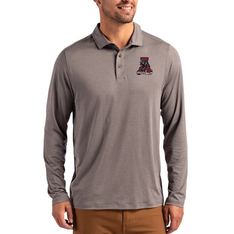 Men's Cutter & Buck Gray Alabama Crimson Tide Vault Coastline Epic Comfort Long-Sleeve Polo