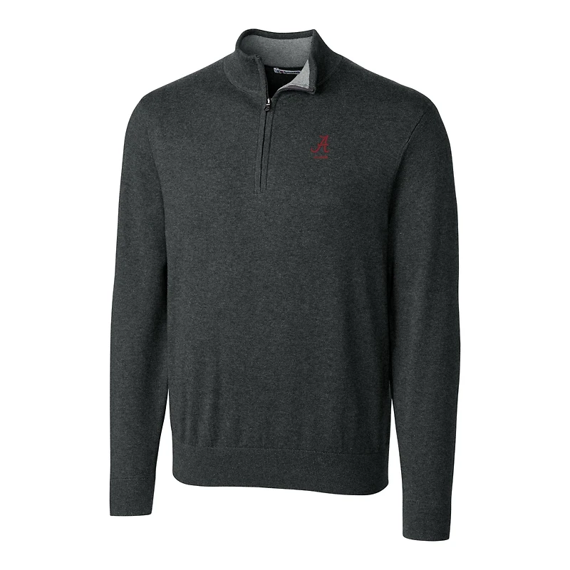Pull-over à col zippé pour homme Cutter & Buck Heather Charcoal Alabama Crimson Tide, logo des anciens élèves, Lakemont Tri-Blend.
