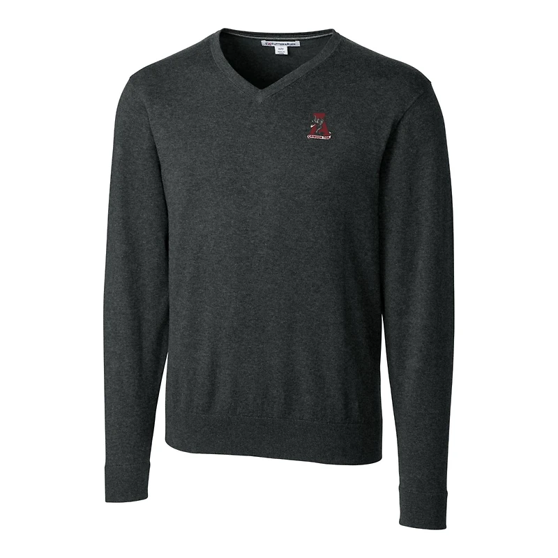 Men's Cutter & Buck Heather Charcoal Alabama Crimson Tide Lakemont Tri-Blend V-Neck Pullover Sweater