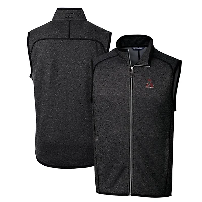 Men's Cutter & Buck Heather Charcoal Alabama Crimson Tide Mainsail Sweater-Knit Big Tall Full-Zip Vest