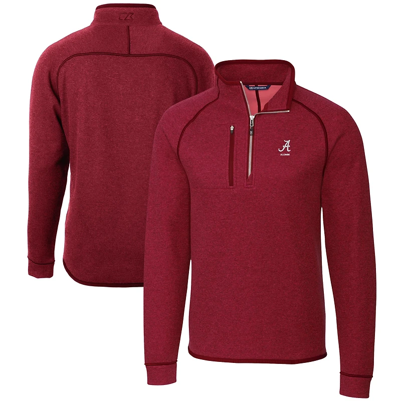 Men's Cutter & Buck  Heather Crimson Alabama Tide Alumni Logo Mainsail Sweater-Knit Half-Zip Pullover Jacket