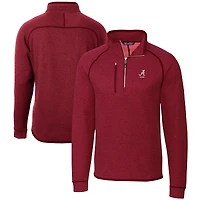 Men's Cutter & Buck  Heather Crimson Alabama Tide Alumni Logo Mainsail Sweater-Knit Half-Zip Pullover Jacket