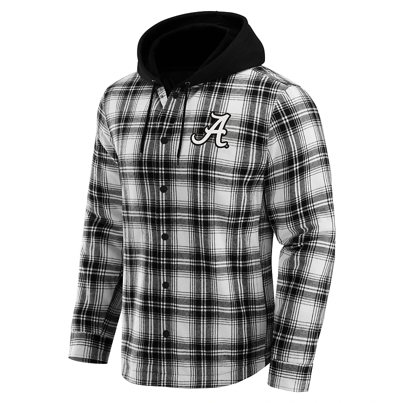 Men's Darius Rucker Collection by Fanatics  Black Alabama Crimson Tide Plaid Flannel Quilted Full-Snap Hooded Shacket