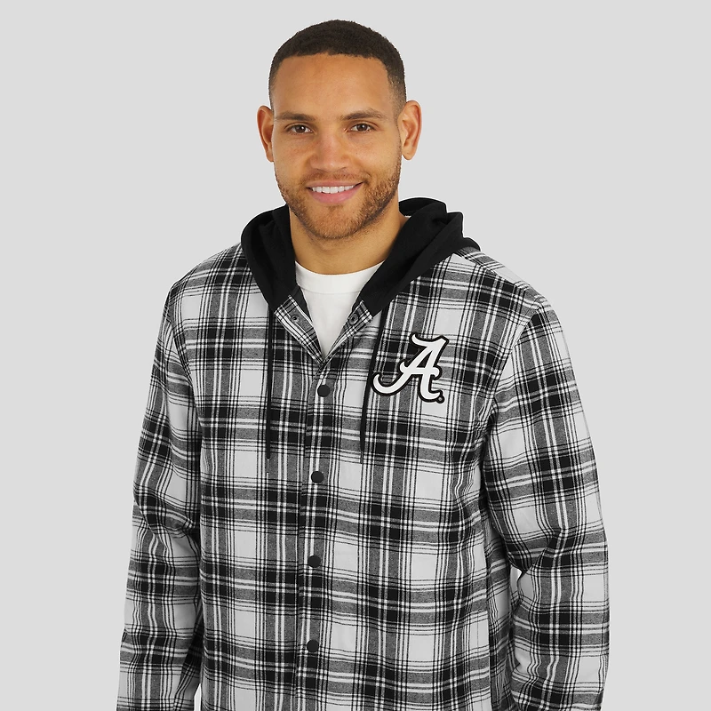 Men's Darius Rucker Collection by Fanatics  Black Alabama Crimson Tide Plaid Flannel Quilted Full-Snap Hooded Shacket