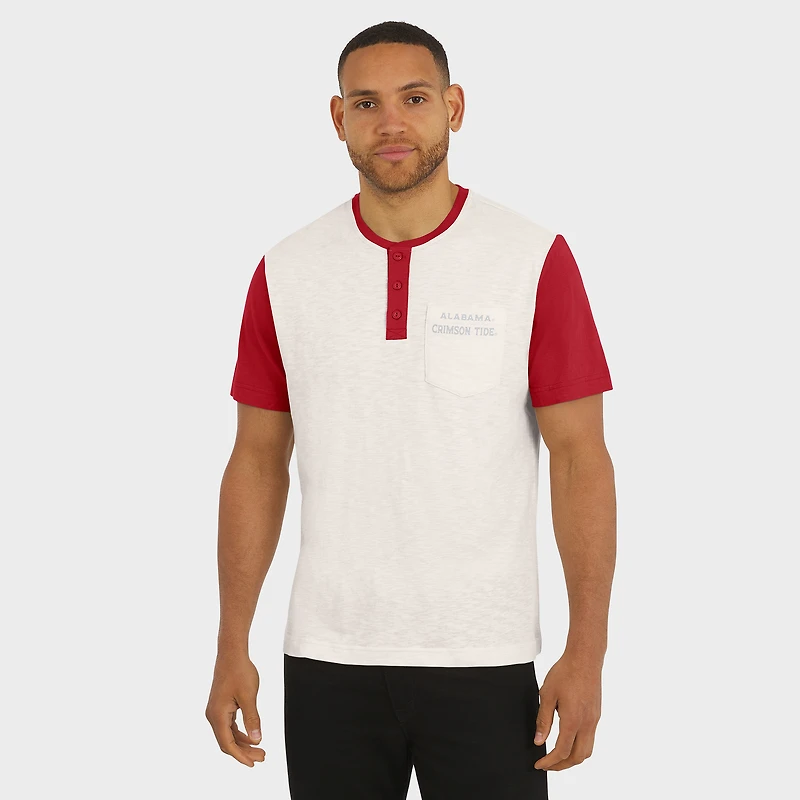 Men's Darius Rucker Collection by Fanatics Cream/Crimson Alabama Crimson Tide Henley Color Block Slub T-Shirt