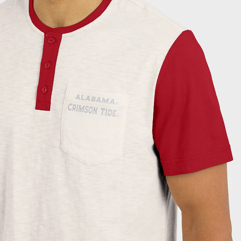 Men's Darius Rucker Collection by Fanatics Cream/Crimson Alabama Crimson Tide Henley Color Block Slub T-Shirt