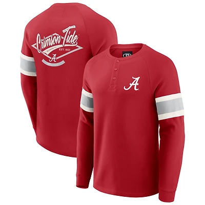 T-shirt Henley à manches longues raglan en tricot gaufré Crimson Tide pour homme, collection Darius Rucker par Fanatics, Alabama