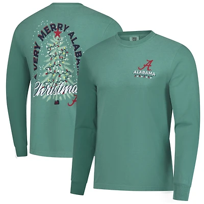 Men's  Green Alabama Crimson Tide Comfort Colors Merry Christmas Tree Long Sleeve T-Shirt