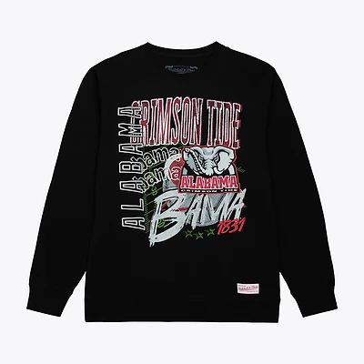 Men's Mitchell & Ness  Black Alabama Crimson Tide Half Time Fleece Crewneck Sweatshirt