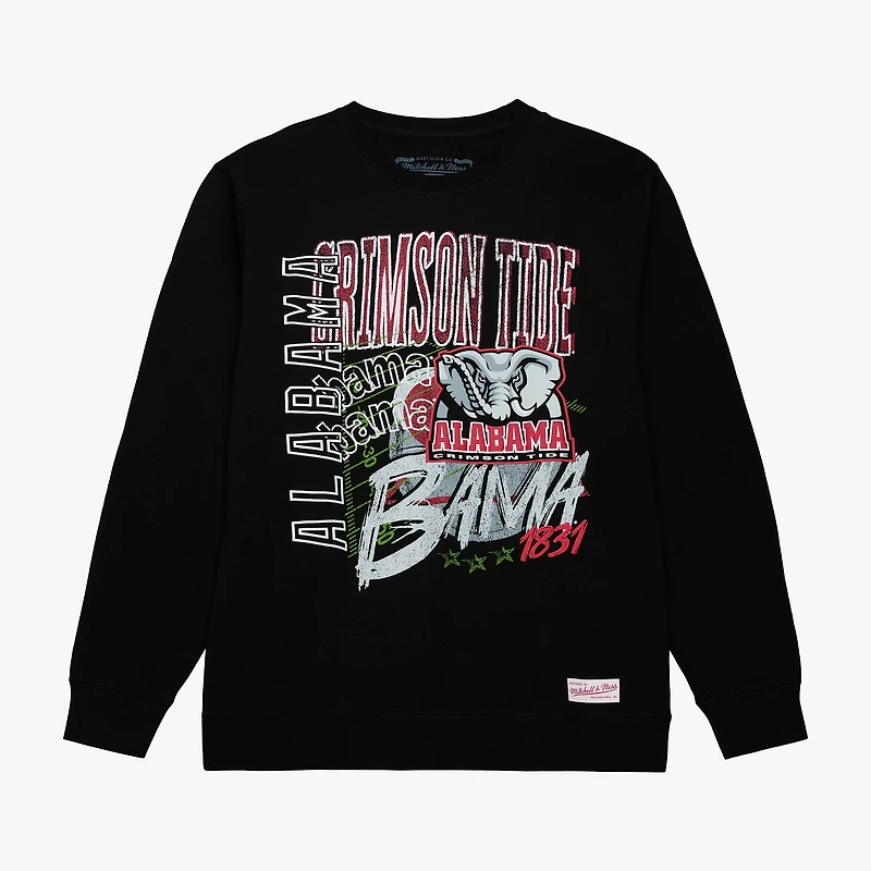 Men's Mitchell & Ness Black Alabama Crimson Tide Half Time Fleece Crewneck Sweatshirt