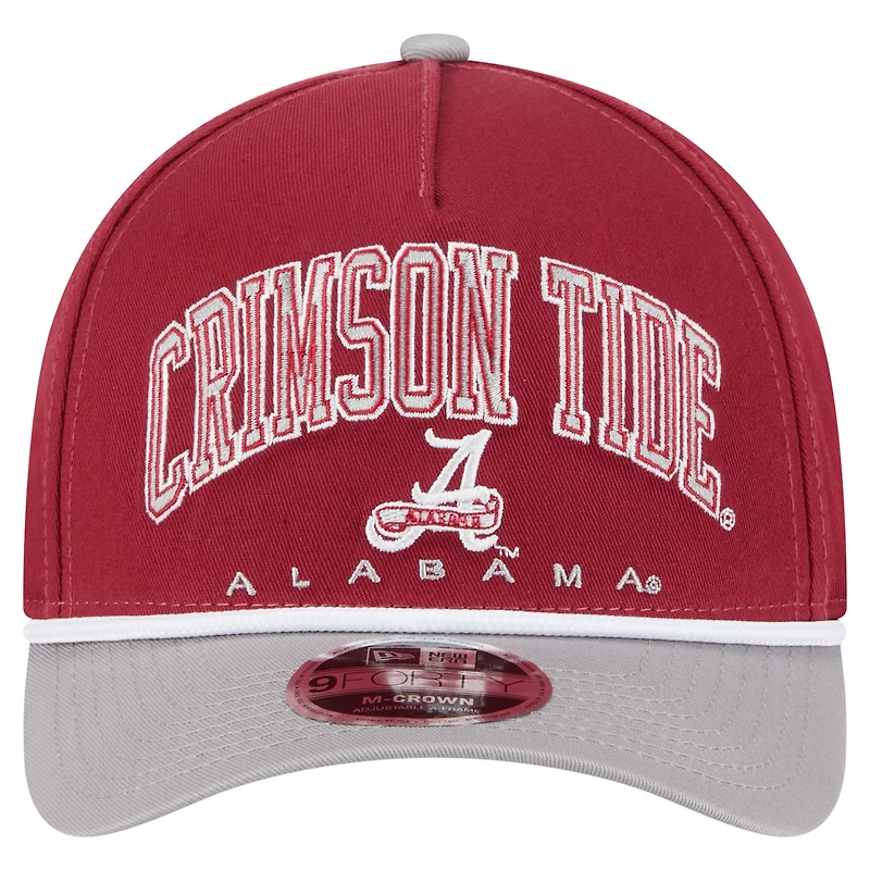 Men's New Era Crimson/Gray Alabama Crimson Tide Arch Two-Tone Rope 9FORTY A-Frame M-Crown Adjustable Hat