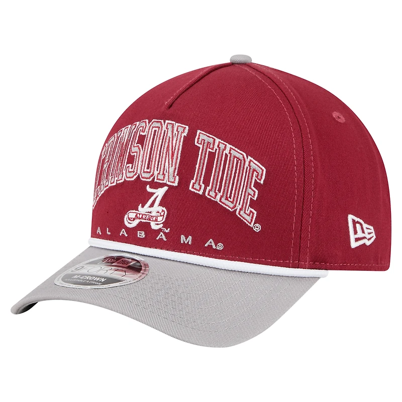 Men's New Era Crimson/Gray Alabama Crimson Tide Arch Two-Tone Rope 9FORTY A-Frame M-Crown Adjustable Hat