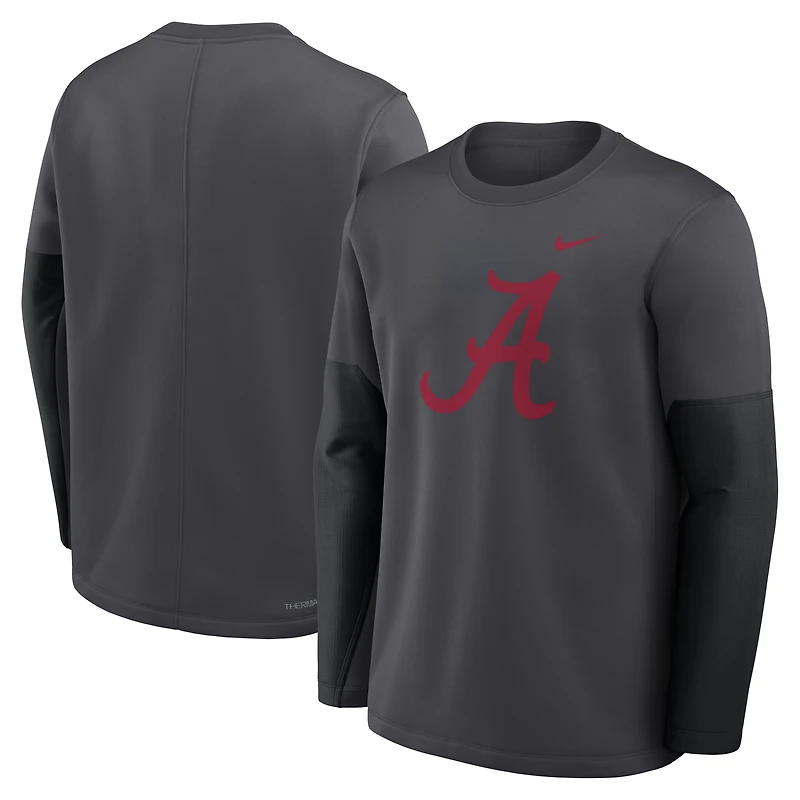 Men's Nike Anthracite Alabama Crimson Tide 2025 Sideline Coach Therma-FIT Long Sleeve T-Shirt