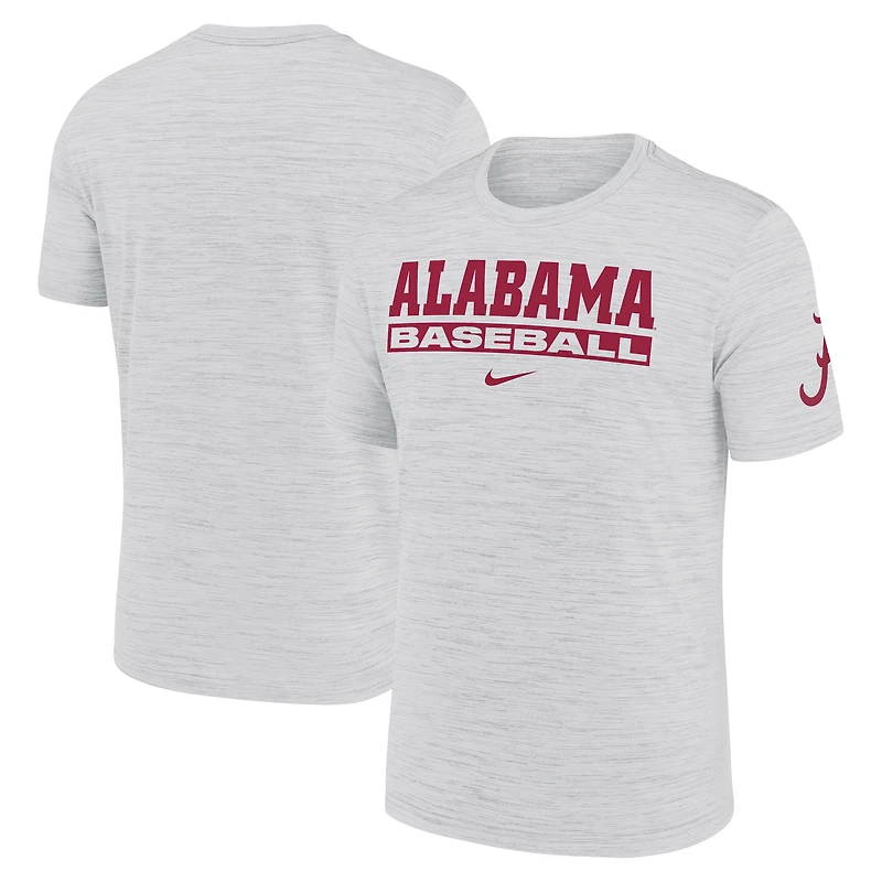 T-shirt Nike Ash Alabama Crimson Tide Velocity Baseball Wordmark Stack Performance pour homme