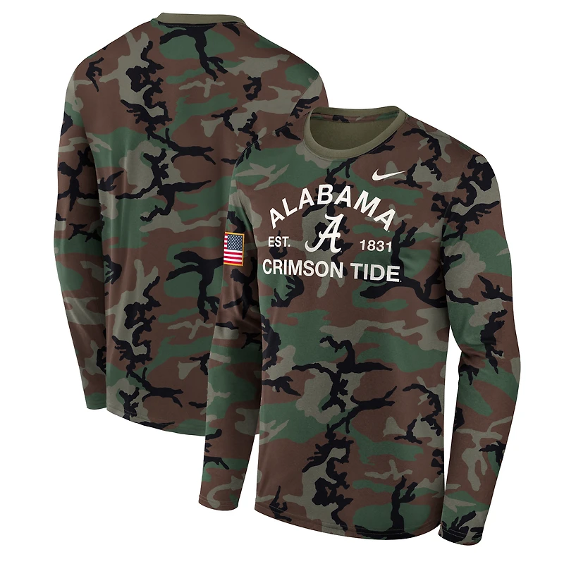 T-shirt à manches longues Nike Camo Alabama Crimson Tide 2025 Military Appreciation Legend Dri-FIT pour homme