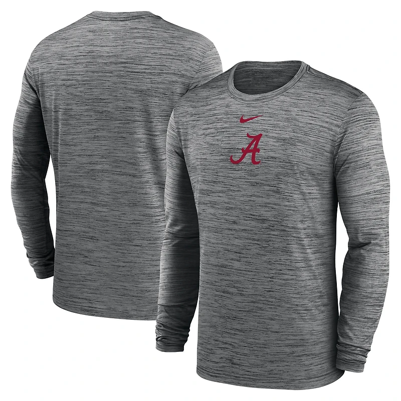 T-shirt à manches longues Nike Alabama Crimson Tide 2025 Sideline Velocity Dri-FIT pour homme, couleur charbon
