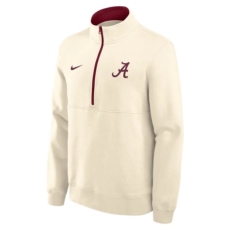 Men's Nike Cream Alabama Crimson Tide Primetime Club Fleece Half-Zip Pullover