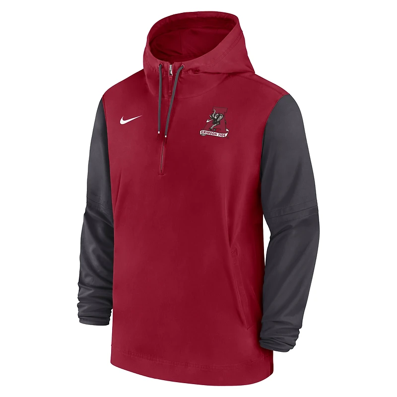Sweat à capuche Nike Crimson Alabama Tide 2024 Sideline Pregame Player demi-zip pour homme