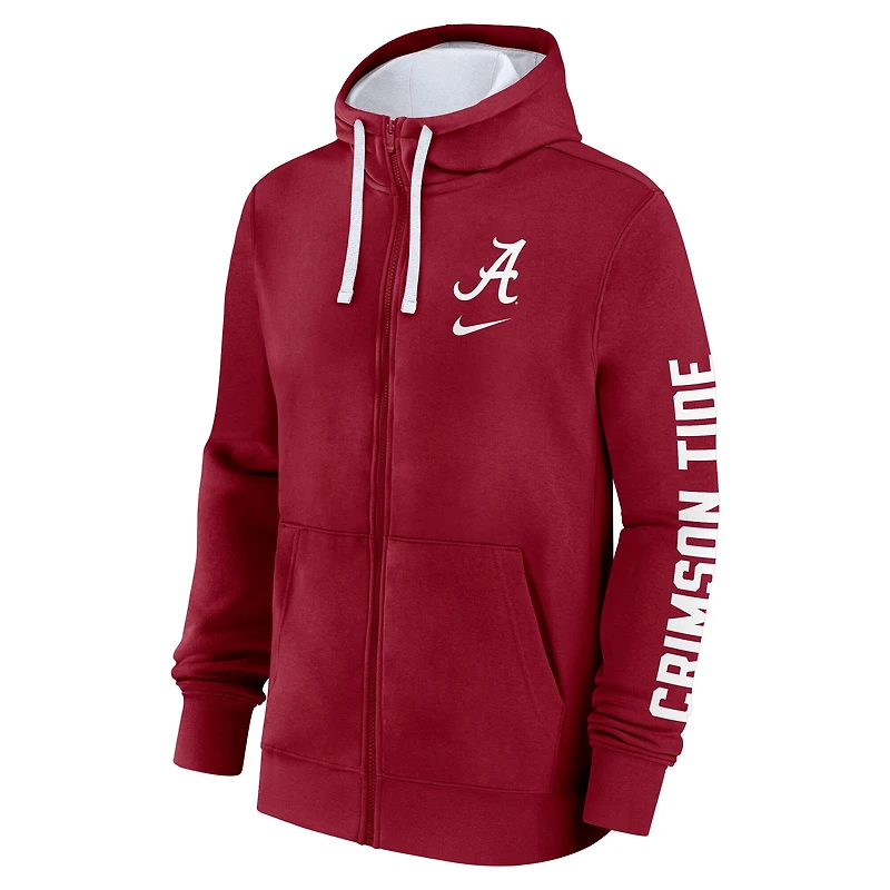 Sweat à capuche entièrement zippé Nike Crimson Alabama Tide Primetime Primary Mascot pour homme