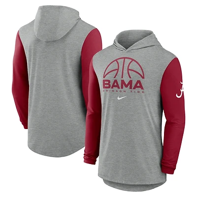 T-shirt à capuche manches longues Nike Alabama Crimson Tide Basketball Color-Block Tri-Blend Dri-FIT pour homme, gris/cramoisi