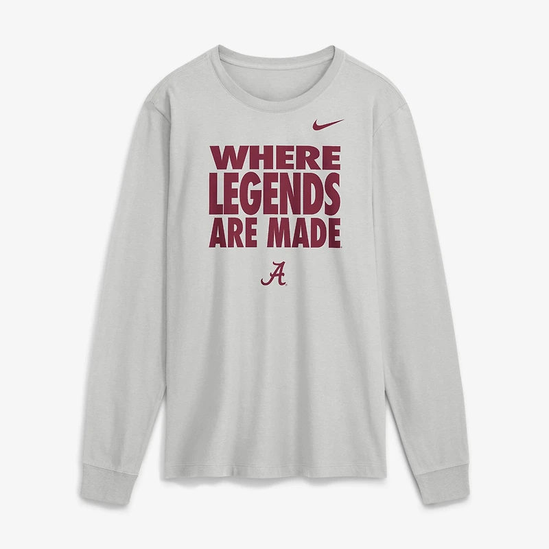 T-shirt à manches longues Nike gris Alabama Crimson Tide 2026 avec slogan de bord touche Dri-FIT pour homme