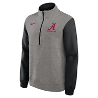 Pull en molleton Nike Alabama Crimson Tide Club à demi-zip pour homme, gris chiné/noir