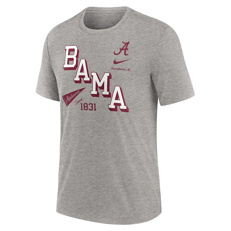 T-shirt à trois mélanges Nike pour hommes, gris chiné, Alabama Crimson Tide Blitz Roll Call